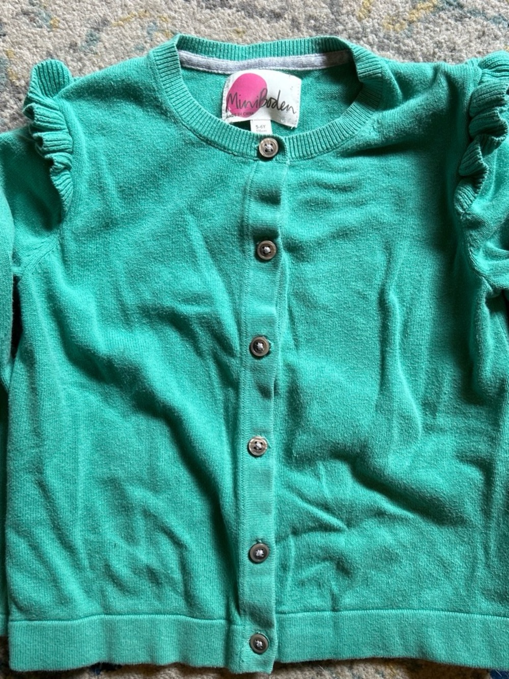 Mini Boden Teal Puff Sleeve Cardigan